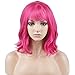 BERON 14 Inches Hot Pink Wig Short Curly Rose Pink Synthetic Wigs for Women Daily Party Hairnet Included