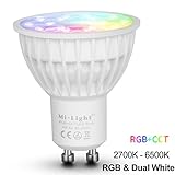 Mi-Light 2.4Ghz RF Remote And Touch Panel Control 4W Colour Changing GU10 Led Light Bulb Fully Dimmable Kelvin From Warm White 2700k To Cool White 6500k (4W GU10 RGB + Warm White + Cool White)