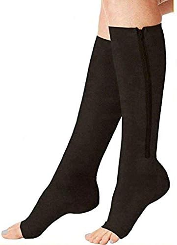 Zipper Compression Socks (2 pairs) with Open Toe Best Support Zipper Stocking for Edema, Swollen, Nurses, Pregnancy, Recovery