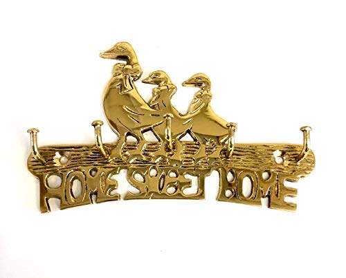 Chattels Solid Brass Duck Family Home Sweet Home House Car Key Hook 5 Hooks Wall Mounted Holder Rack Including fixings