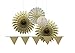 SUNBEAUTY Pack of 5 Gold Color Tissue Paper Fans Gold Glitter Powder Triangle Banner Ivory Honeycomb Balls for Birthday Gold Party Decorations