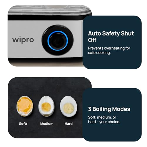 Wipro Elato 4 in 1 Egg Boiler, Poacher & Multicooker, Boils Up to 16 Eggs, Poaches 4 Eggs, Steams Rice & Vegetables, 3 Cooking Modes, 500W, Concurrent Cooking, Transparent Lid, 2-Year Warranty 3