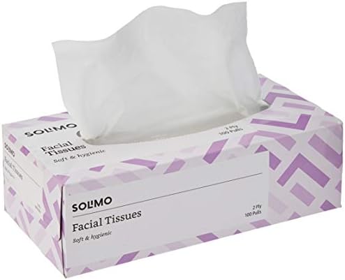 Amazon Brand - Solimo 2 Ply Facial Tissues Carton Box - 100 Pulls