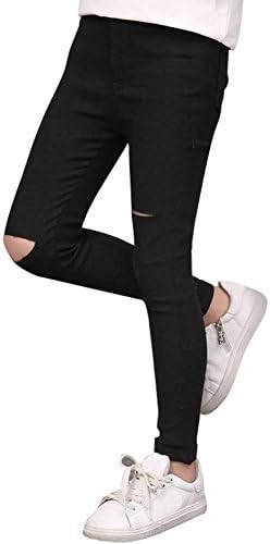 Qlan Kids Girl Broken Hole Stretch Pants Baby Girls Casual Long Pants 3-13 Years