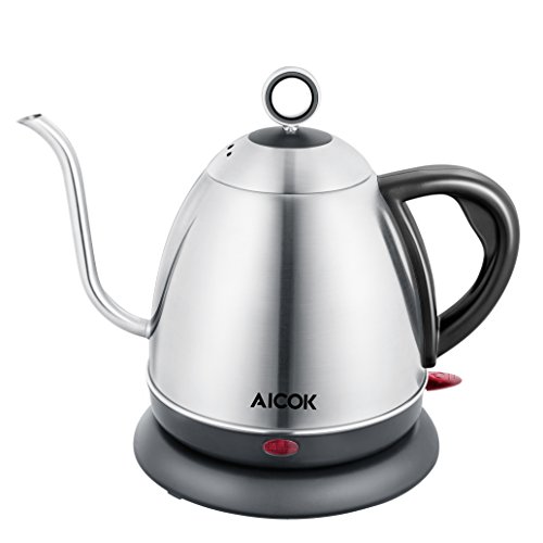 Aicok Electric Gooseneck Kettle, Stainless Steel Drip Kettle for Pour Over Coffee and Tea, Automatic Shutoff, Boil Dry Protection, 1L, 1000W, Silver