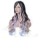 YOPO 28″ Wavy Multi-Color Lolita Wig with Bangs Long Anime Harajuku Wig Full Cosplay Party Hair Wigs for Women with Free Wig Cap & Bobby Pins (Multi-color with side bangs)thumb 1