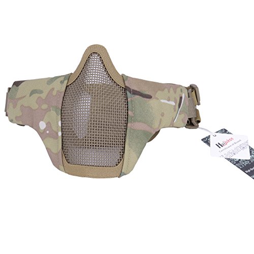 Huijukon 6" Foldable Half Face Mesh Mask Comfortable Adjustable Tactical Metal Steel Lower Mask for Airsoft/Hunting/Paintball/Shooting (MultiCam)