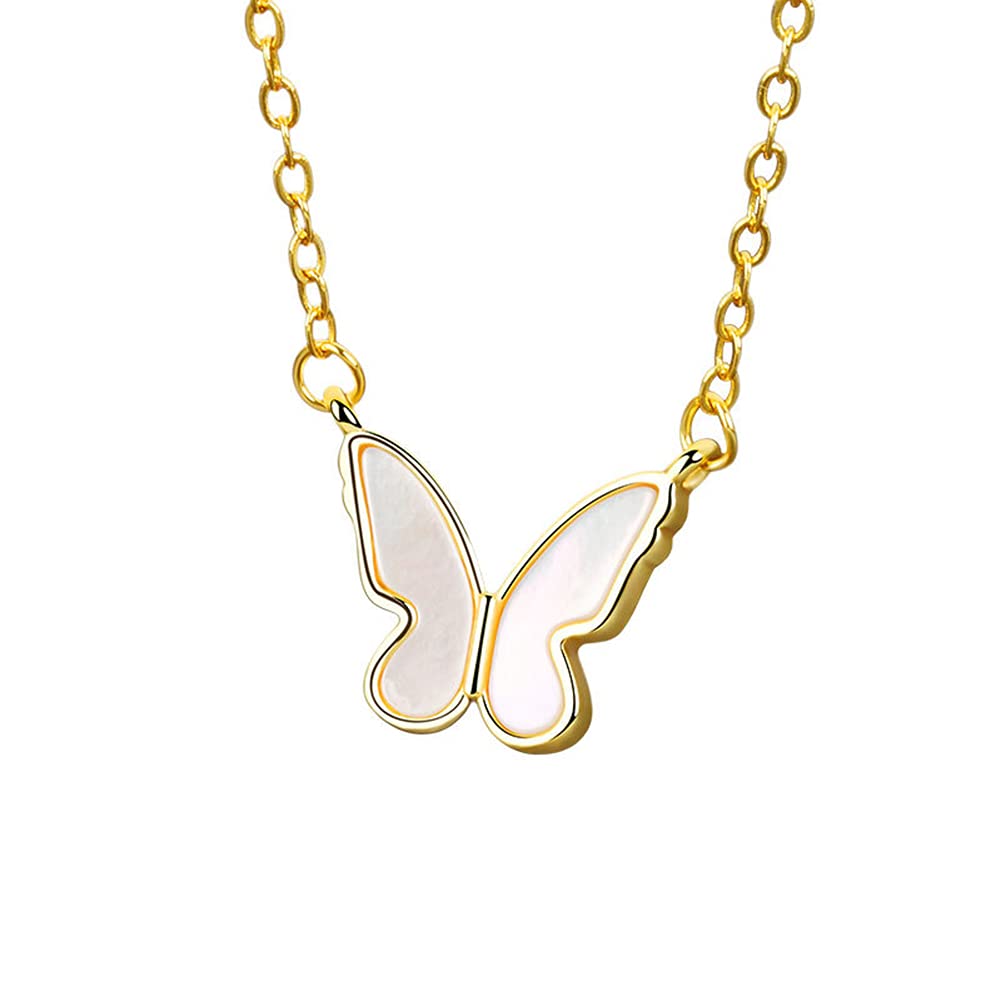 chengxun Butterfly Pendant Necklace Gifts for Girls Women Inlaid White Mother Shell Delicate Clavicle Chain Necklace Jewelry