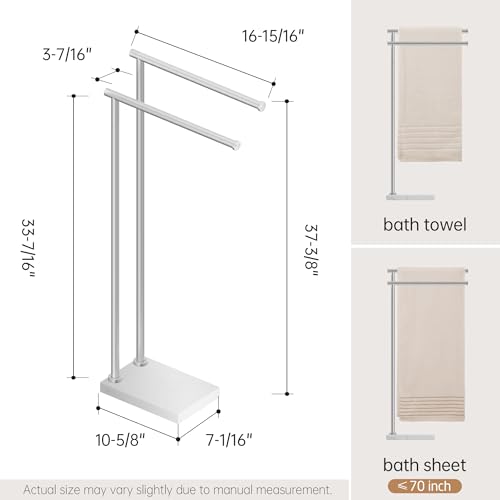 KES - Freestanding Wobble Free Standing Towel Rail with Weighted Natural Marble Base, 2 Tier Towel Rack for Bathroom Floor, Upgraded Constant Design, Steel