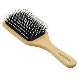 FIXBODY Boar Bristle Hair Brush Natural Wooden Handle Anti-Static Large Paddle Hairbrush Detangling & Styling All Hair Types for Women Men and Kids (Square)