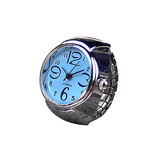 Balakie Womens Dial Quartz Analog Watch Creative Steel Cool Elastic Quartz Finger Ring Watch-A30(Blue)