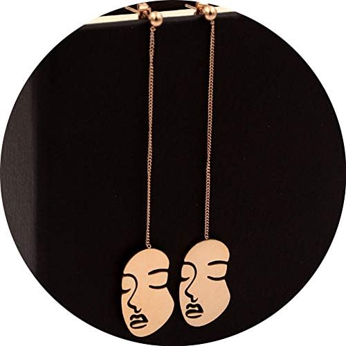 Titanium Steel Rose Gold Plated Statement Hollow Human Face Shape Earrings Geometric Dangle Stud Earrings