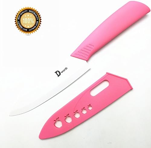 Dworth 2 Piece Ceramic Knife Set , 6" Chef Knife/ Vegetable Knife / Fruit Knife , Kitchen Knives with Case (Knife Sheaths) (2, white+pink)