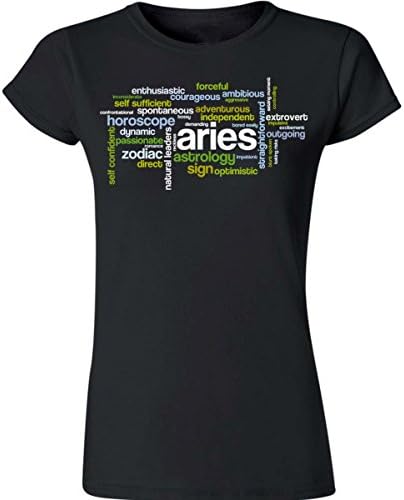 Urbanica Typography Aries Zodiac Design Women Softstyle Tshirt (XLarge, Black)