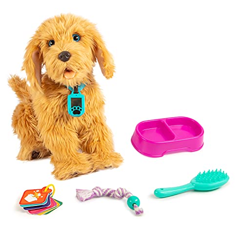 Joy Toy MOJI - The Large Interactive Labradoodle Puppy with 150 Responses - Cuddly Dog Responds to Voice Commands, Touch and Cards Included - 35cm