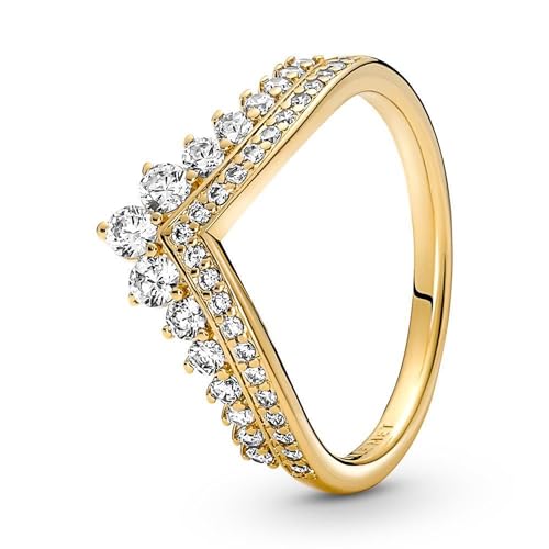 Timeless Anello Wishbone con tiara placcato in oro 14k con zirconia cubica trasparente, 56