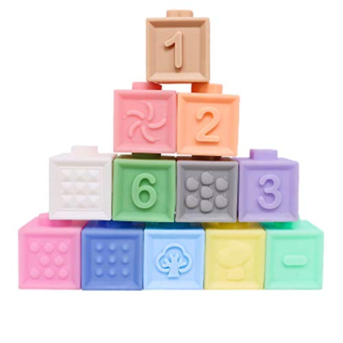 Livoty 12Pcs /6Pcs Children Soft Rubber Building Blocks Polygonal Shape with Sound Squeeze Blocks Ball Education Toys (12PCS)