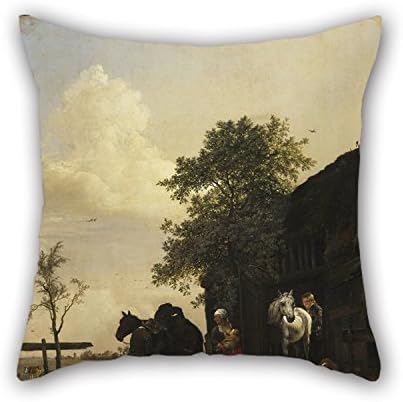 SkuGo Oil Painting Paulus Potter - Figures With Horses By A Stable Throw Pillow Case ,best For Teens Girls,office,floor,kids,lounge,relatives 20 X 20 Inches / 50 By 50 Cm(twin Sides)
