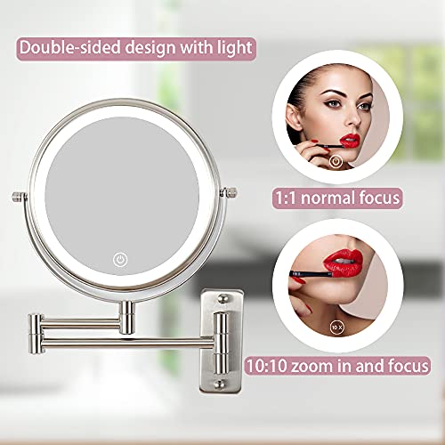 Lighted Magnifying Mirror, 10X Wall Mounted Makeup Mirror 8 Inch with 3