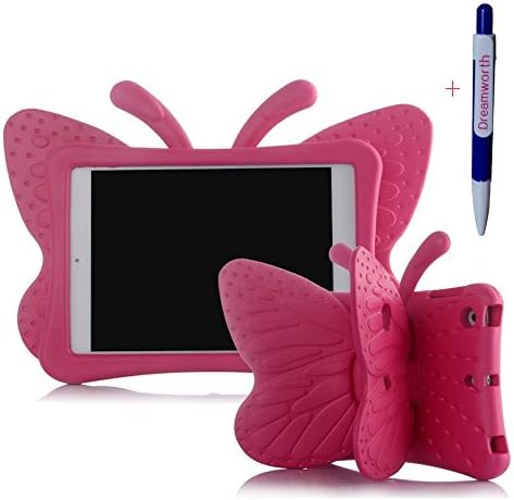 Ipad Mini Case,Non-toxic Light Weight Cute 3D Cartoon Butterfly Design Shock Proof EVA Foam Case with Stand for Ipad Mini / Mini 2 / Mini 3(Magenta)