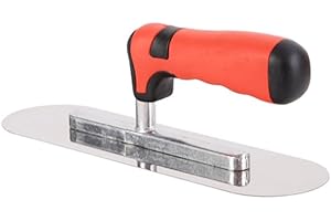 ESreake Concrete Tools Stainless Steel Pool Trowel, 10" x 3" Masonry Hand Tool with Soft Grip Handle, Lightweight, Plastering Trowel for Drywall Plastering Construction, Round End (Small:10"L x 3"W)