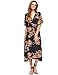 Milumia Women's Boho Deep V Neck Floral Chiffon Wrap Split Long Dress Black XL