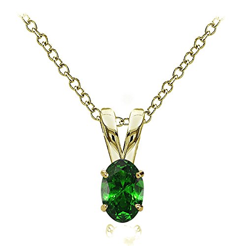 Yellow Gold Flashed Sterling Silver Simulated Emerald 6x4mm Oval Solitaire Necklace