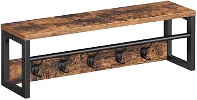 Perchero de Pared con Estante, Perchero Flotante con Barra y 5 Ganchos, Estante Colgante para Paraguas, Sombreros, para Entrada, Pasillo, Sala de Estar, Negro y Marrón Rústico EBF78YM01