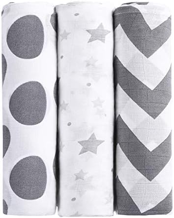MBJERRY Muslin Swaddle Blankets for Newborn - Large 47x47 Inches Soft Receiving Blanket Pack of 3 Ideal for Baby Boys and Girls Shower Gifts(Style #3)