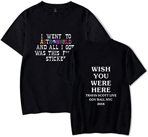 Flyself Unisex Spring Summer Casual Crew Neck Short Sleeve Travis Scott Astroworld Print T-Shirt Tops