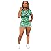 Women's Casual 2 Piece Outfits Floral Jumpsuits Loose Short Sleeve Top High Waist Long Pants Rompers