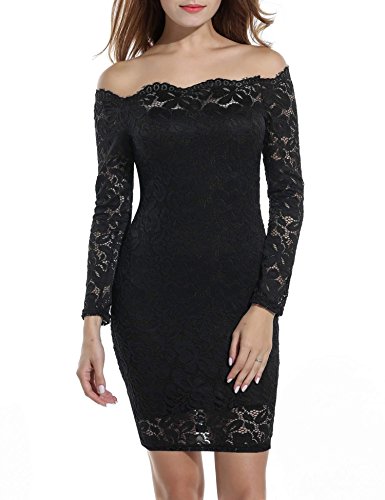 Cindere Womens Floral Lace Off-Shoulder Elegant Bodycon Cocktail Party Wedding Dress, Black, 3X