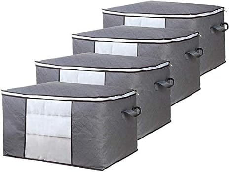 Amazon Izsuzee 布団収納袋 不織布 収納ケース 衣類収納 衣装ケース 羽毛掛け布団 ふとん 敷布団 収納ボックス 服 収納 袋 布団袋 クリア窓付 通気性が良い 省スペース 持ち手付 ４枚組 長さ60 幅50 高さ35cm ふとん収納袋 オンライン通販