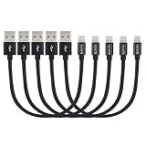 Short Charging Cables [5 Pack 8 inches] BUENTEK Nylon Braided USB Cable Sturdy Charging Cord Compatibility with i OS System Device - Black