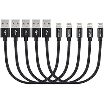 Short Charging Cables [5 Pack 8 inches] BUENTEK Nylon Braided USB Cable Sturdy Charging Cord Compatibility with i OS System Device - Black