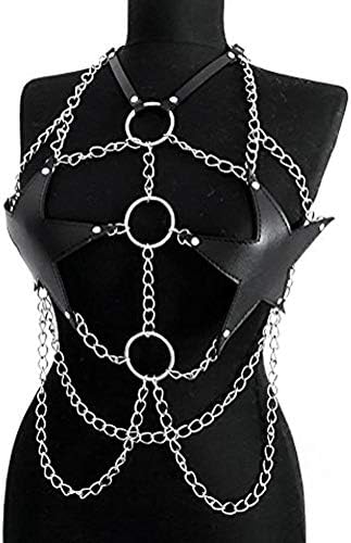 TOPFUR Women's Body Harness Leather and Metal Chain Punk Waist Belts Halloween Club Costumes Adjustable Costume