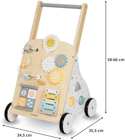 Lauflernwagen aus Holz mit Multifunktionalem 8in1 Spielcenter – Motorikspielzeug für Kleinkinder, Stabile Konstruktion, Xylophon und Zahnräder