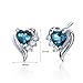 Peora London Blue Topaz Angel Wing Earrings 925 Sterling Silver, Genuine Gemstone, 1 Carat Total, Heart Shape, 5mm, Friction Backs, December Birthstone Earrings, Blue Studs