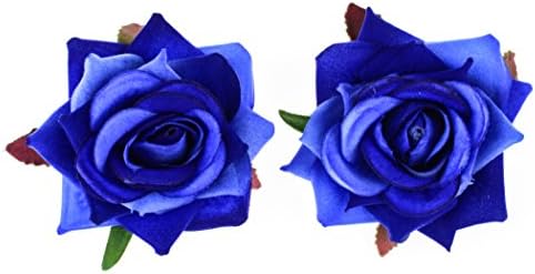 RoyaLily 4.3'' Vintage Flamenco Dancer Rose Flower Hair Clips and Pin (2 pack Royal Blue)