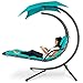 Best Choice Products Outdoor Hanging Curved Chaise Lounge Chair Swing for Backyard, Patio w/ Built-In Pillow, Removable Canopy, Stand - Teal primary