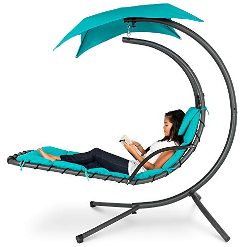 Best Choice Products Hanging Chaise Lounger Chair Arc Stand Air Porch Swing Hammock Chair Canopy Teal