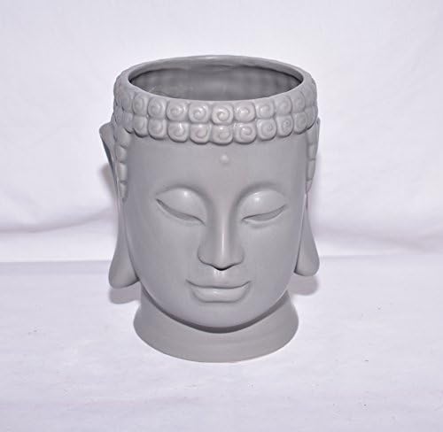 New 6.5" Buddha Face Ceramic Decorative Planter Plant Pot (Gloss Grey Buddha Face)