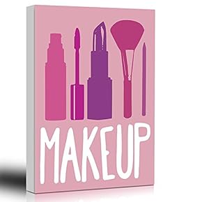 Home Art - Bokeh Makeup - Pink - Stencil Style - Bathroom Mirror - Morning Routine - Art Deco Modern Design Graphic - Canvas Art Home Art - 12x18 inches