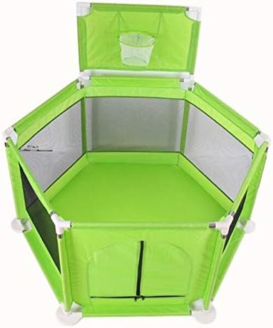 LULLABYZ New Born Baby Playpen 6 Panel Playard Indoor Outdoor Portable Fence with Detachable Basket and 35 Colourful Balls for Kids Basketball Play (Green)