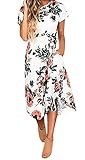 YONYWA Women's Short Sleeve Vintage Floral Print O-neck Maxi Hem Dress with Pockets