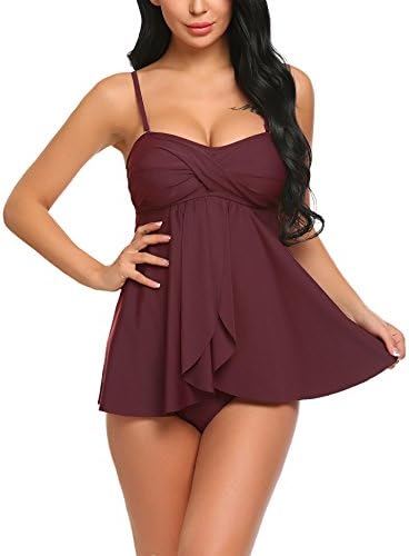 Women Swimsuit Tankini Sexy 2 Pieces Swimwear Padded Bathing Suit Set (Red XXL)