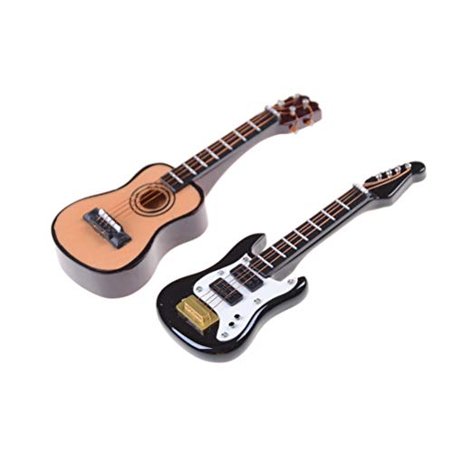 ZAMTAC Fashion Wood Craft Ornaments 1/12 Scale Dollhouse Miniature Guitar Accessories Musical Instrument DIY Part for Home Decor Gift - (Color: 1)