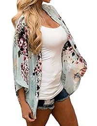 Kimono de gasa floral para dama, con cubierta suelta para la playa, media manga