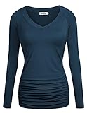 Ninedaily Women Shirts V Neck Ruched Side Raglan Long Sleeve Tunic Tops