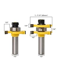 Juego de herramientas para enrutador de lengua y ranura, vástago de 1.0 in con vástago de 0.5 in de diámetro de 2.5 in para puertas, mesas, estantes, paredes, bricolaje de carpintería y más.